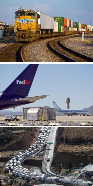Sonoran Corridor image, courtesy of Pima County of three methods of transportation.