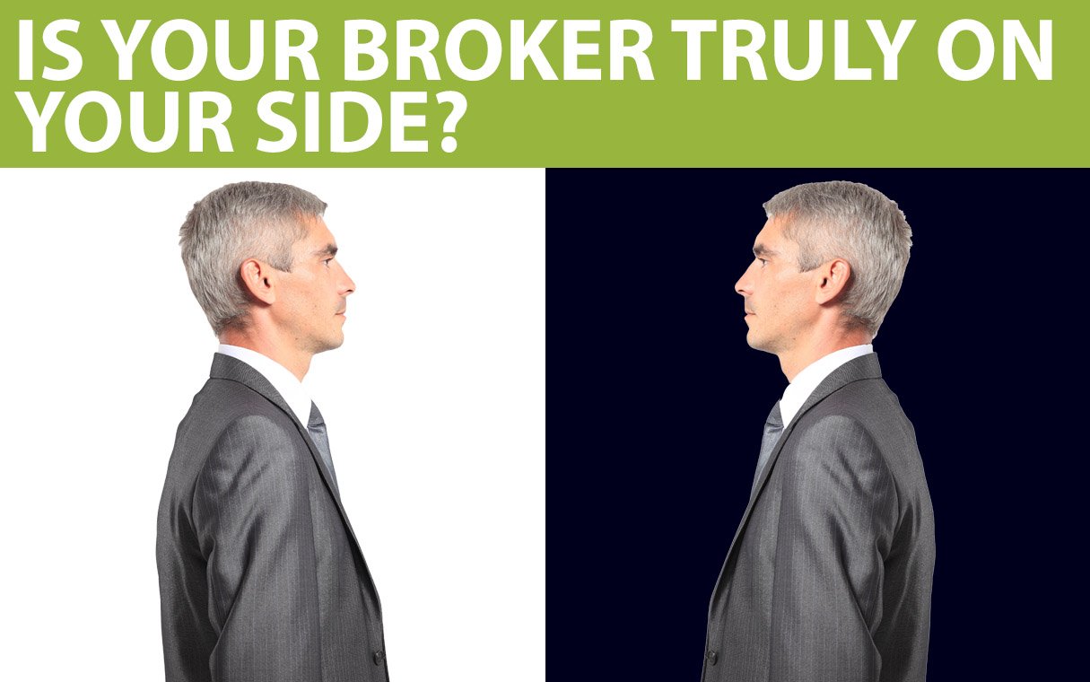 “Is Your Broker Truly on Your Side” text is above mirror images of a man.