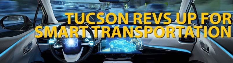 Smart car with words “Tucson revs up smart transportation”