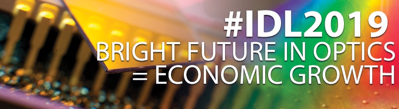 Tucson optics equipment with the copy: hashtag IDL2019 Bright Future in Optics equals Economic Growth.